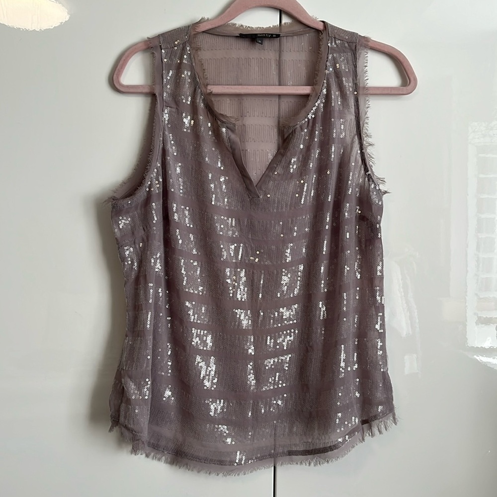 MATTY M Sequin Sleeveless V Neck Blouse, Size S